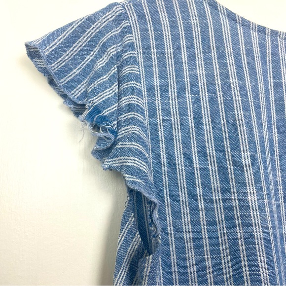 Pink Lily Women’s Linen Blend Babydoll Style Blouse Striped Small Boutique Boho - Picture 7 of 8